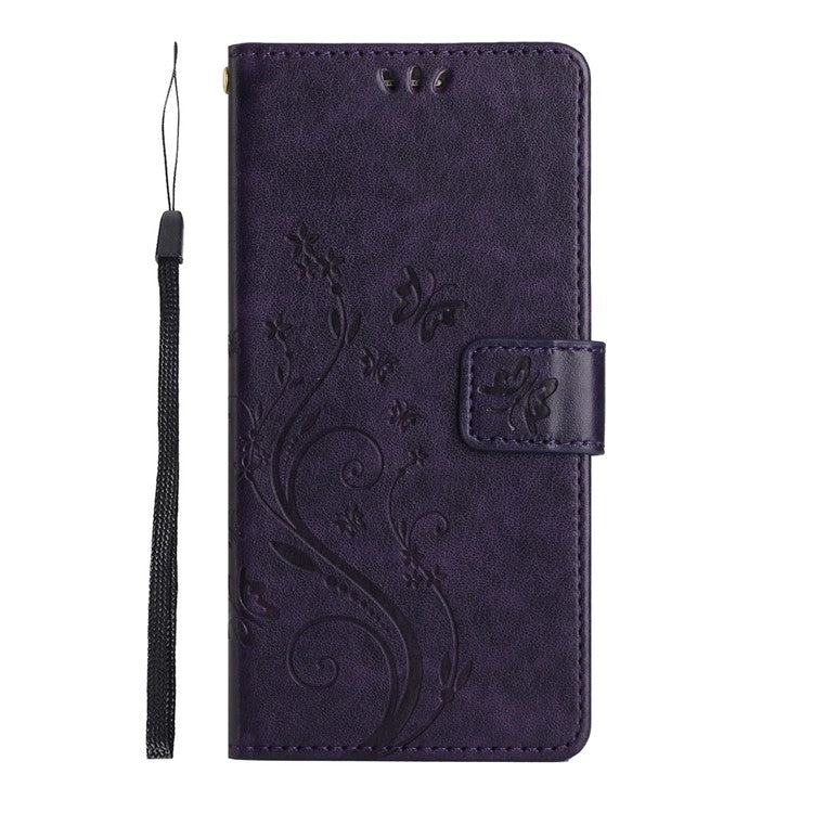 For Google Pixel 6a Drop-proof Phone Case Imprinted Butterflies PU Leather Mobile Phone Wallet Cover Stand Phone Shell - Dark Purple