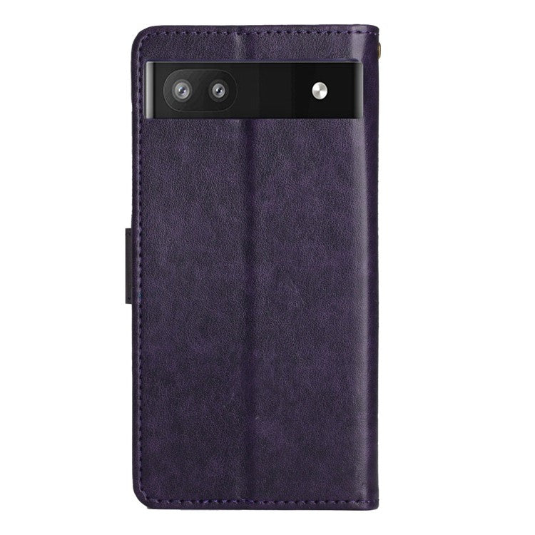 For Google Pixel 6a Drop-proof Phone Case Imprinted Butterflies PU Leather Mobile Phone Wallet Cover Stand Phone Shell - Dark Purple