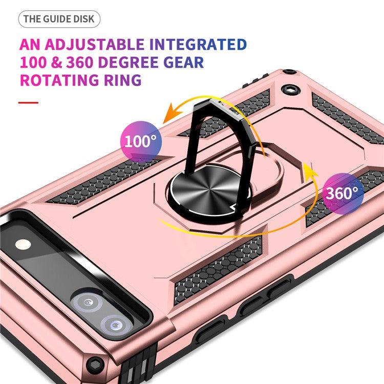 For Google Pixel 6a 5G Anti-drop TPU + PC Phone Case Ring Holder Kickstand Protective Cover with Car Mount Metal Sheet - Rose Gold