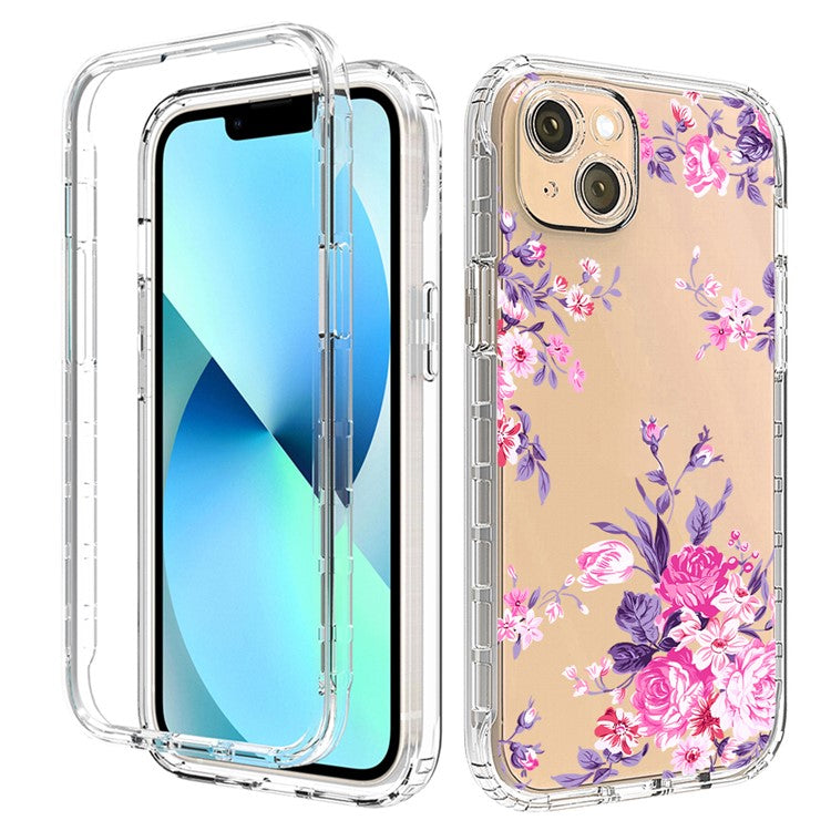 For-iPhone-14-6.1-inch-/-13-6.1-inch-Pattern-Printing-Clear-Phone-Case-Hybrid-PC-+-TPU-Protective-Cover---Rose