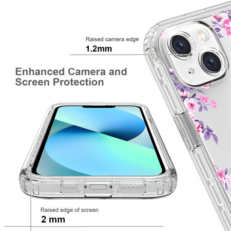 For-iPhone-14-6.1-inch-/-13-6.1-inch-Pattern-Printing-Clear-Phone-Case-Hybrid-PC-+-TPU-Protective-Cover---Rose