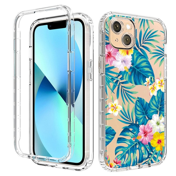 For-iPhone-14-6.1-inch-/-13-6.1-inch-Pattern-Printing-Clear-Phone-Case-Hybrid-PC-+-TPU-Protective-Cover---Plantain-Leaf