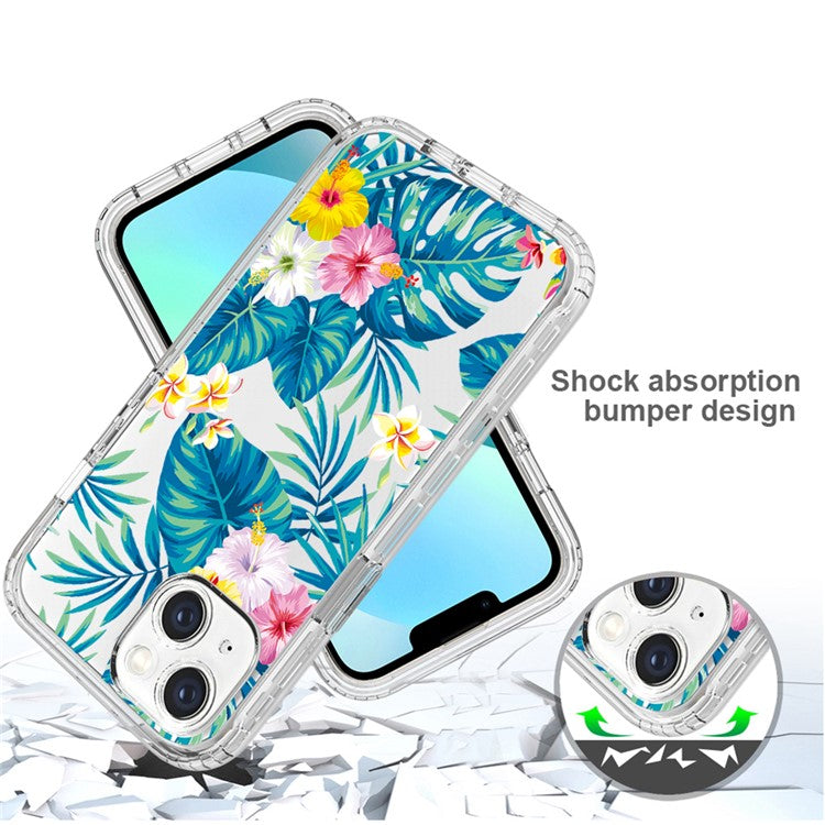 For-iPhone-14-6.1-inch-/-13-6.1-inch-Pattern-Printing-Clear-Phone-Case-Hybrid-PC-+-TPU-Protective-Cover---Plantain-Leaf