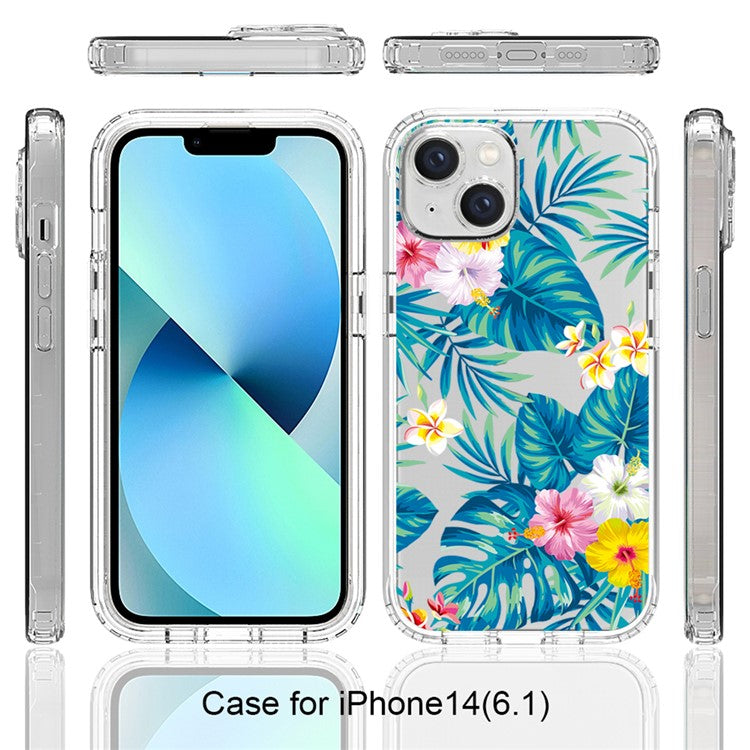 For-iPhone-14-6.1-inch-/-13-6.1-inch-Pattern-Printing-Clear-Phone-Case-Hybrid-PC-+-TPU-Protective-Cover---Plantain-Leaf