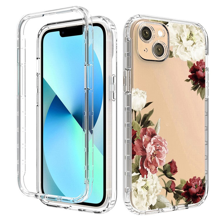 For-iPhone-14-6.1-inch-/-13-6.1-inch-Pattern-Printing-Clear-Phone-Case-Hybrid-PC-+-TPU-Protective-Cover---Trumpet-Flower