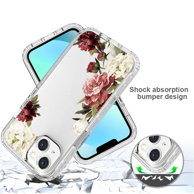 For-iPhone-14-6.1-inch-/-13-6.1-inch-Pattern-Printing-Clear-Phone-Case-Hybrid-PC-+-TPU-Protective-Cover---Trumpet-Flower