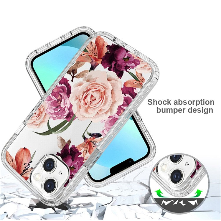 For-iPhone-14-6.1-inch--/--13-6.1-inch-Pattern-Printing-Clear-Phone-Case-Hybrid-PC-+-TPU-Protective-Cover---Purple-Flower