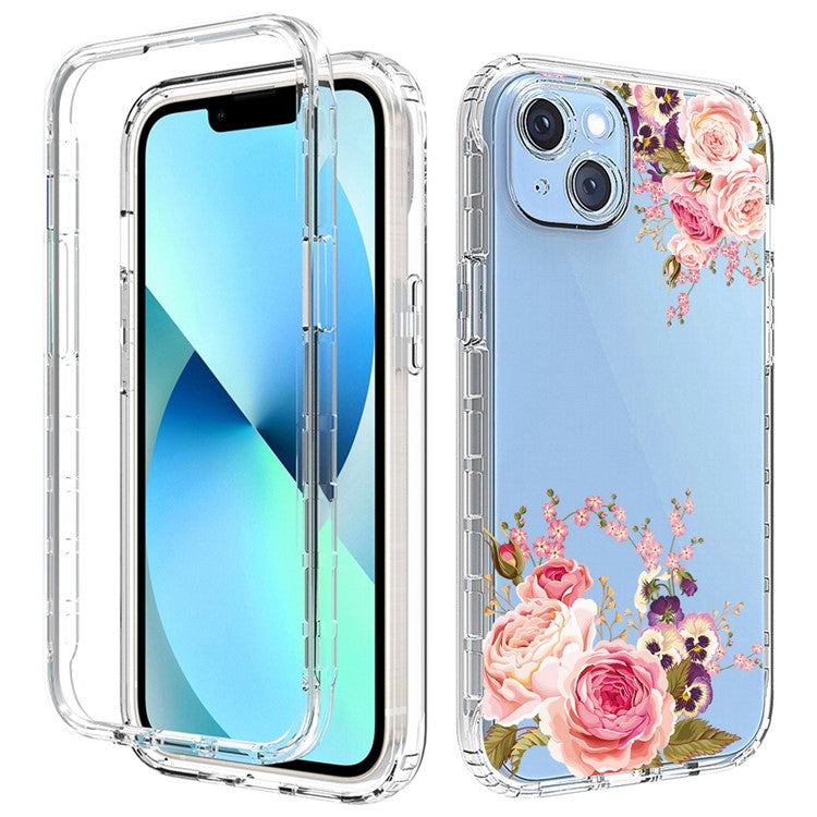 For-iPhone-14-6.1-inch--/--13-6.1-inch-Pattern-Printing-Clear-Phone-Case-Hybrid-PC-+-TPU-Protective-Cover---Rose-Flower