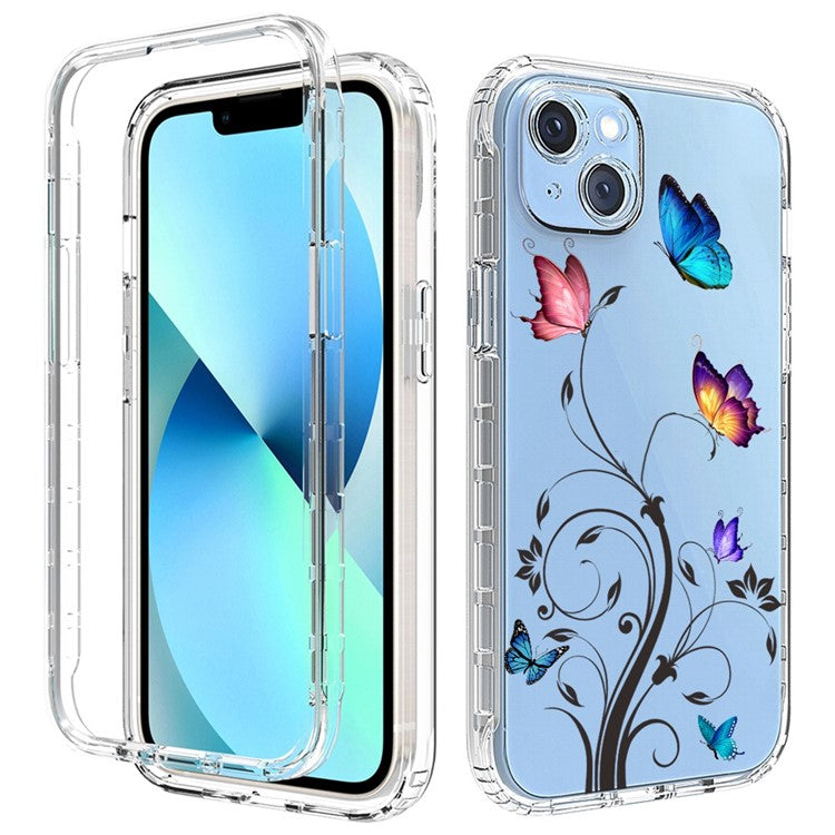 For-iPhone-14-6.1-inch--/--13-6.1-inch-Pattern-Printing-Clear-Phone-Case-Hybrid-PC-+-TPU-Protective-Cover---Tree-and-Butterfly