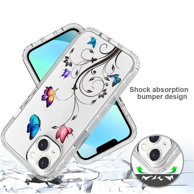 For-iPhone-14-6.1-inch--/--13-6.1-inch-Pattern-Printing-Clear-Phone-Case-Hybrid-PC-+-TPU-Protective-Cover---Tree-and-Butterfly