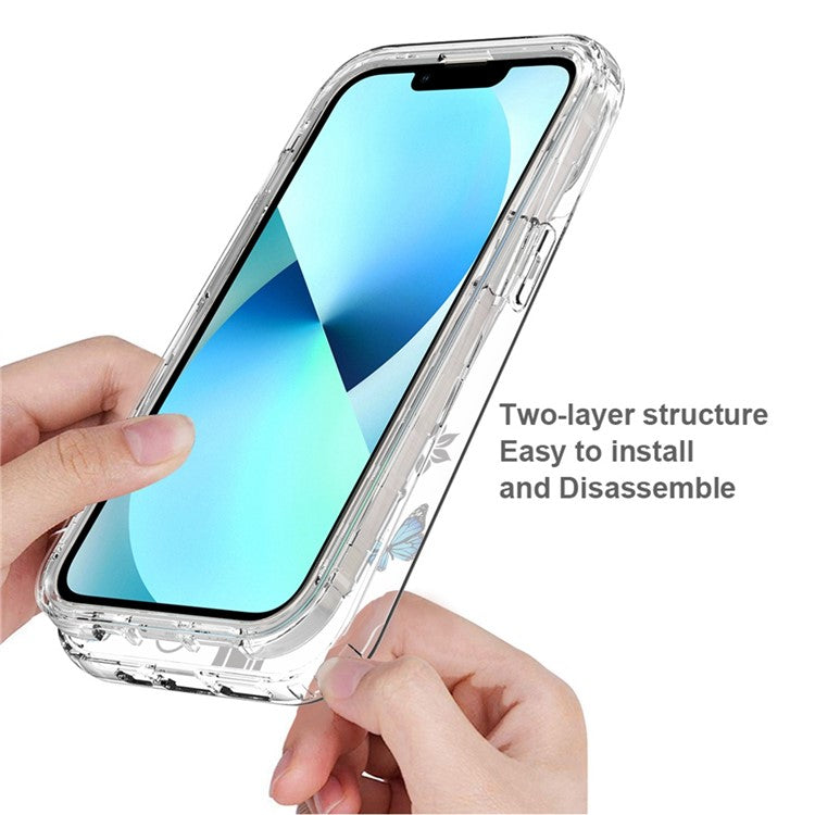 For-iPhone-14-6.1-inch--/--13-6.1-inch-Pattern-Printing-Clear-Phone-Case-Hybrid-PC-+-TPU-Protective-Cover---Tree-and-Butterfly