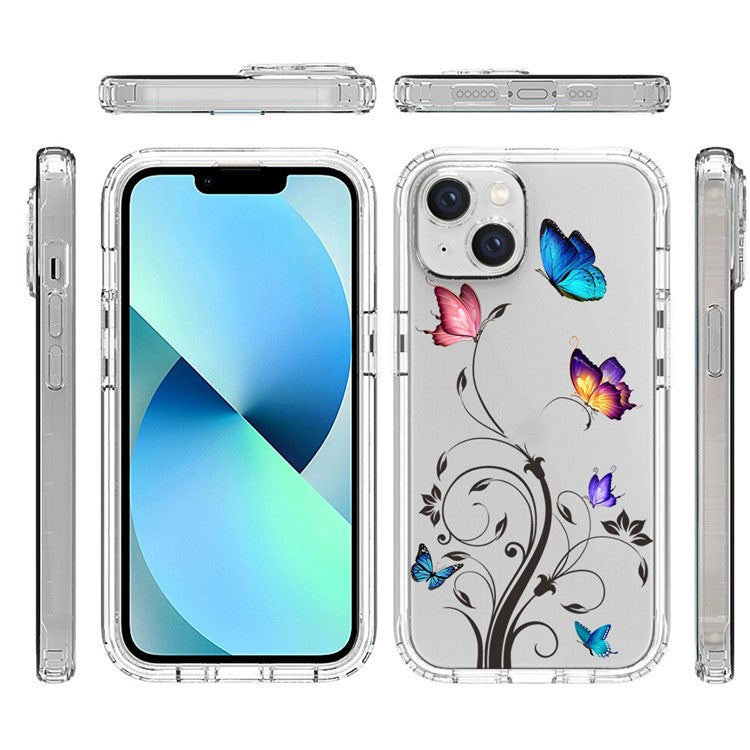 For-iPhone-14-6.1-inch--/--13-6.1-inch-Pattern-Printing-Clear-Phone-Case-Hybrid-PC-+-TPU-Protective-Cover---Tree-and-Butterfly