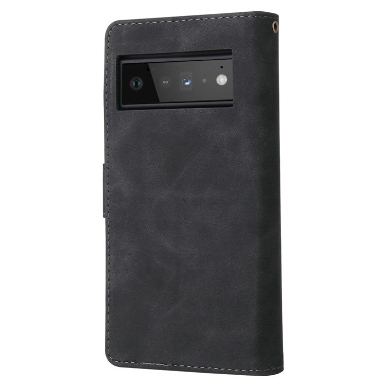 For Google Pixel 6 Pro 5G PU Leather Phone Wallet Stand Case Zipper Pocket Multiple Card Slots Phone Protective Cover - Black