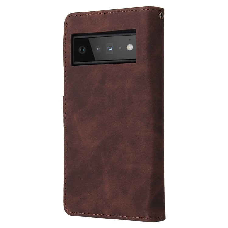 For Google Pixel 6 Pro 5G PU Leather Phone Wallet Stand Case Zipper Pocket Multiple Card Slots Phone Protective Cover - Coffee