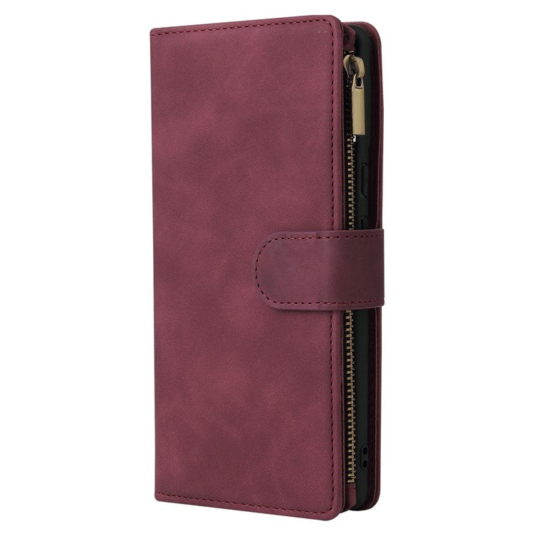 For Google Pixel 6 Pro 5G PU Leather Phone Wallet Stand Case Zipper Pocket Multiple Card Slots Phone Protective Cover - Wine Red