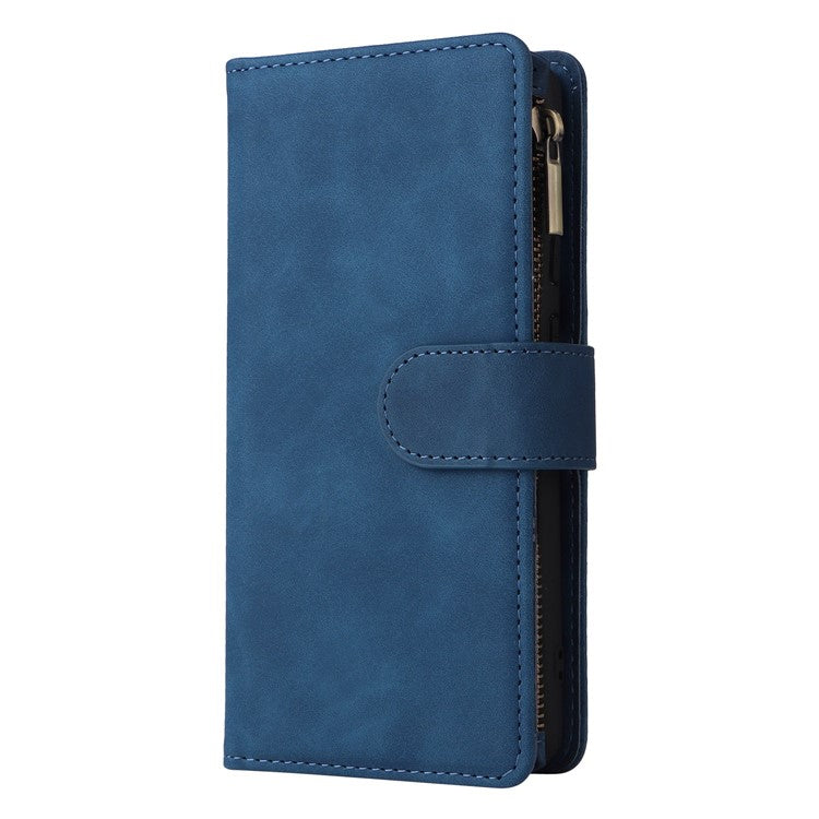 Multiple Card Slots Phone Cover for Google Pixel 6a, PU Leather Wallet Stand Zipper Pocket Shell - Blue