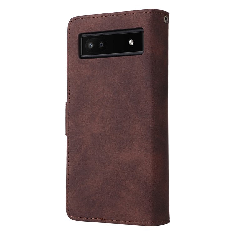 Multiple Card Slots Phone Cover for Google Pixel 6a, PU Leather Wallet Stand Zipper Pocket Shell - Coffee