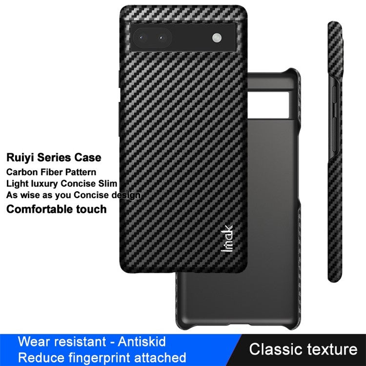 IMAK Ruiyi Series Carbon Fiber Texture Case for Google Pixel 6a, PU Leather Coated PC Anti-drop Phone Back Cover