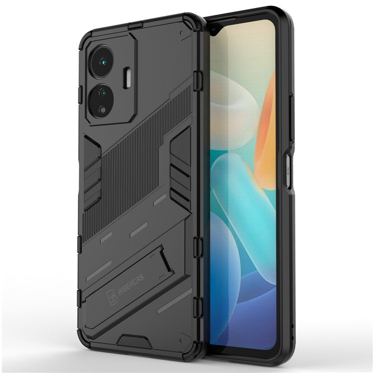 For vivo Y77 5G Hybrid TPU + PC Phone Case Kickstand Anti-scratch Mobile Phone Back Cover - Black