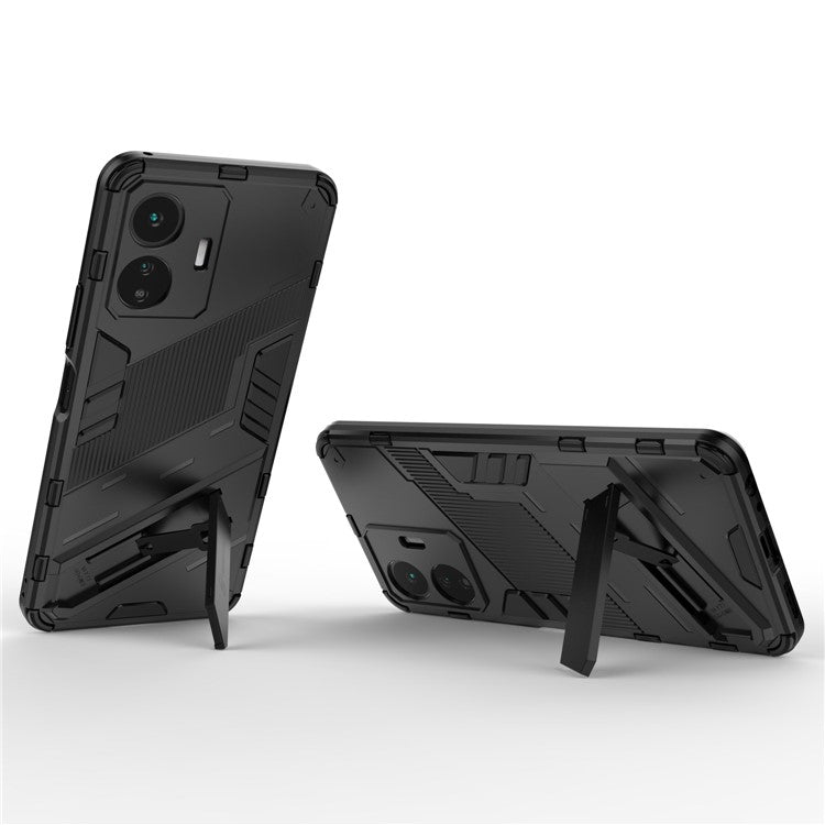 For vivo Y77 5G Hybrid TPU + PC Phone Case Kickstand Anti-scratch Mobile Phone Back Cover - Black