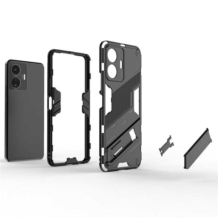 For vivo Y77 5G Hybrid TPU + PC Phone Case Kickstand Anti-scratch Mobile Phone Back Cover - Black