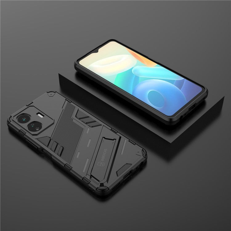 For vivo Y77 5G Hybrid TPU + PC Phone Case Kickstand Anti-scratch Mobile Phone Back Cover - Black