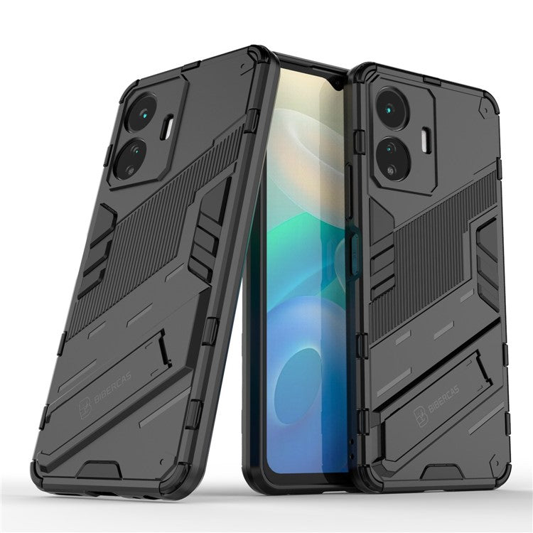 For vivo Y77 5G Hybrid TPU + PC Phone Case Kickstand Anti-scratch Mobile Phone Back Cover - Black