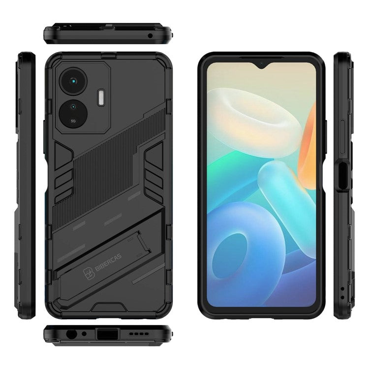 For vivo Y77 5G Hybrid TPU + PC Phone Case Kickstand Anti-scratch Mobile Phone Back Cover - Black