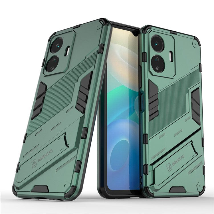 For vivo Y77 5G Hybrid TPU + PC Phone Case Kickstand Anti-scratch Mobile Phone Back Cover - Green