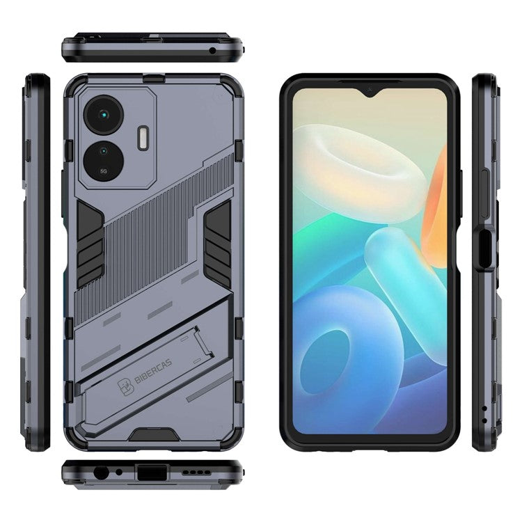 For vivo Y77 5G Hybrid TPU + PC Phone Case Kickstand Anti-scratch Mobile Phone Back Cover - Dark Blue