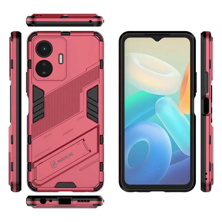 For vivo Y77 5G Hybrid TPU + PC Phone Case Kickstand Anti-scratch Mobile Phone Back Cover - Rose