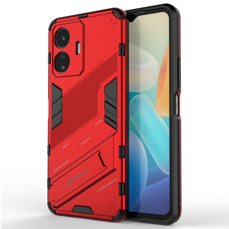 For vivo Y77 5G Hybrid TPU + PC Phone Case Kickstand Anti-scratch Mobile Phone Back Cover - Red