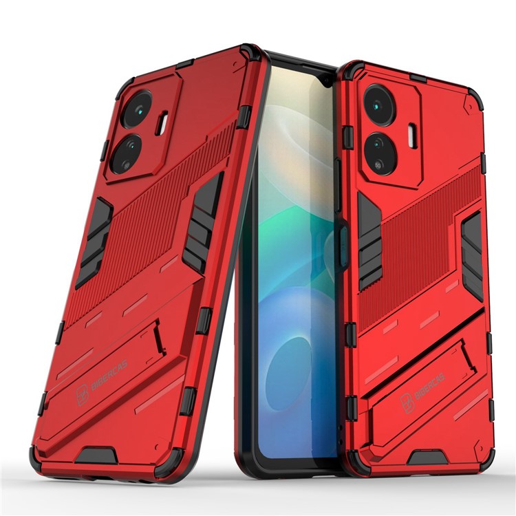 For vivo Y77 5G Hybrid TPU + PC Phone Case Kickstand Anti-scratch Mobile Phone Back Cover - Red