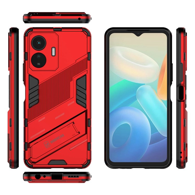 For vivo Y77 5G Hybrid TPU + PC Phone Case Kickstand Anti-scratch Mobile Phone Back Cover - Red