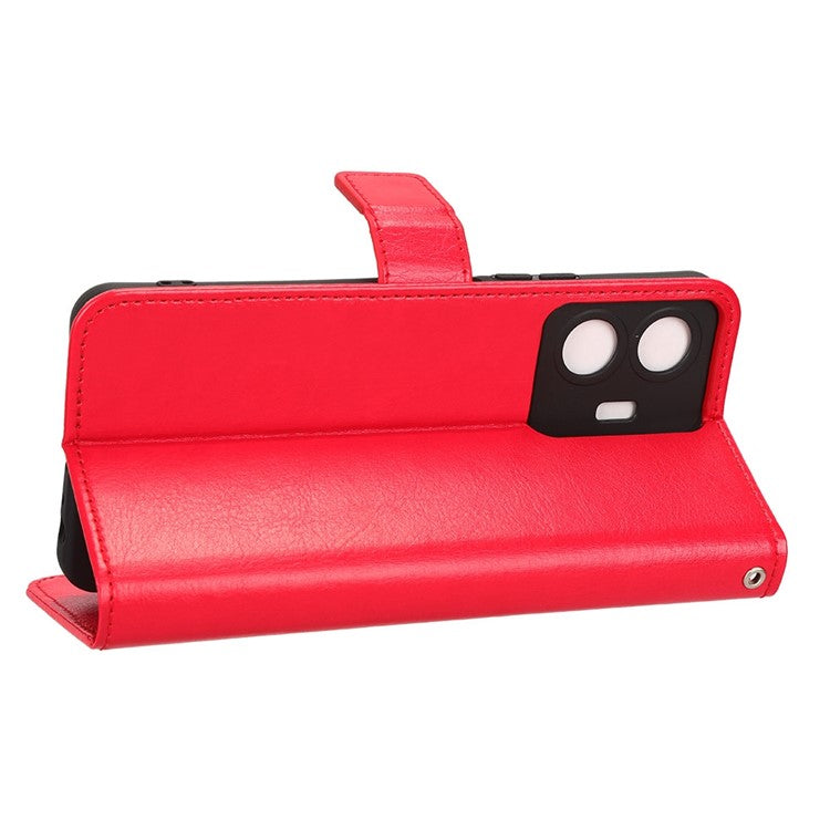 For vivo Y77 5G / Y77e 5G Crazy Horse Texture Anti-scratch Phone Cover Wallet Foldable Stand PU Leather Cover - Red