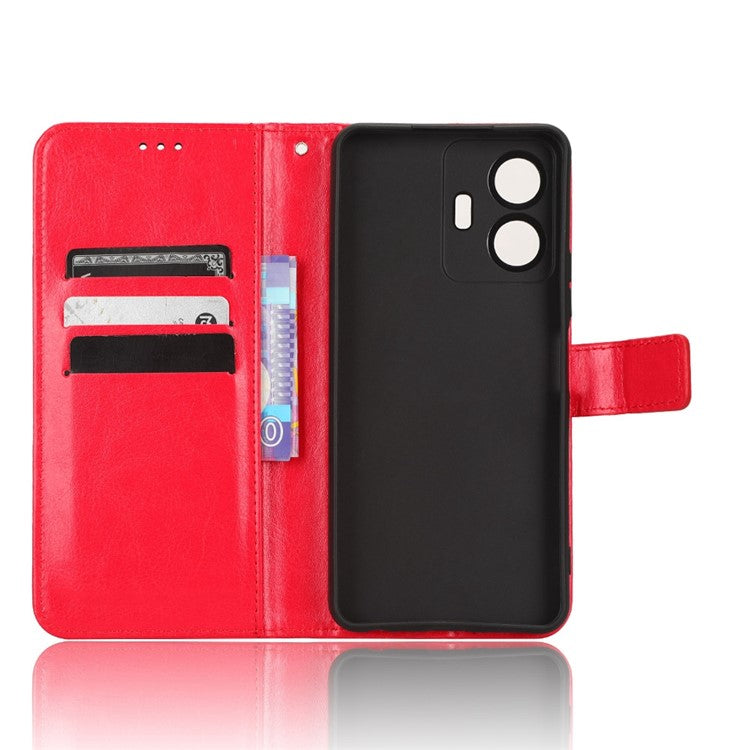 For vivo Y77 5G / Y77e 5G Crazy Horse Texture Anti-scratch Phone Cover Wallet Foldable Stand PU Leather Cover - Red