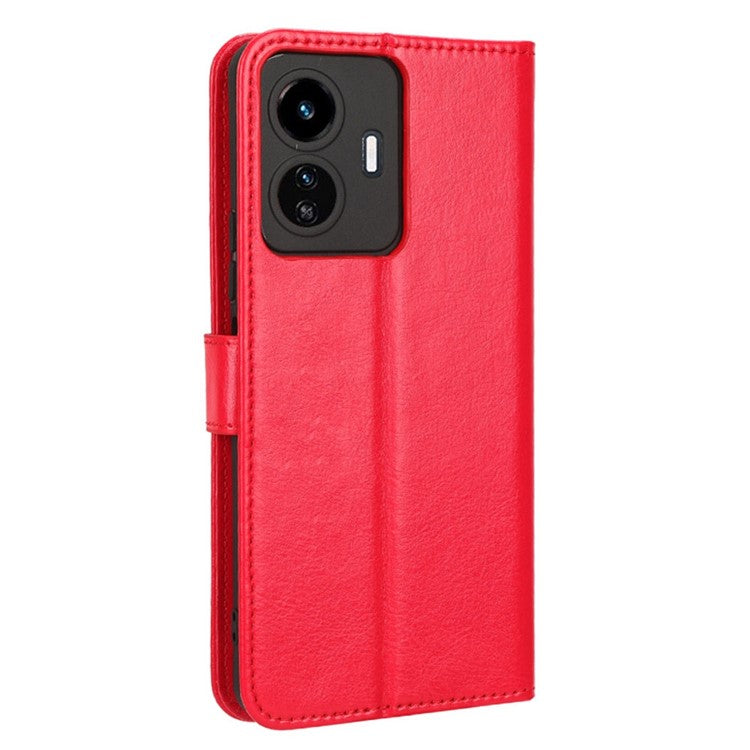 For vivo Y77 5G / Y77e 5G Crazy Horse Texture Anti-scratch Phone Cover Wallet Foldable Stand PU Leather Cover - Red