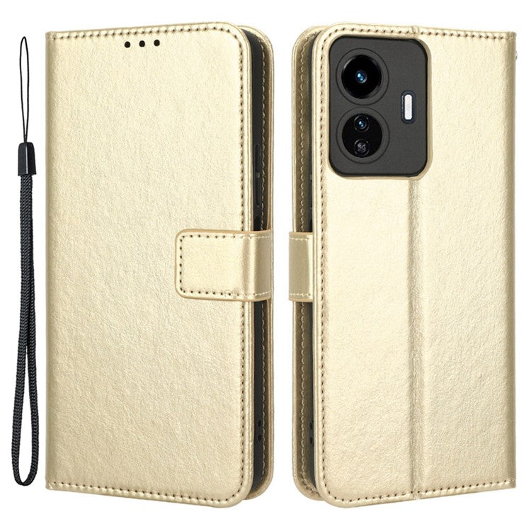 For vivo Y77 5G / Y77e 5G Crazy Horse Texture Anti-scratch Phone Cover Wallet Foldable Stand PU Leather Cover - Gold