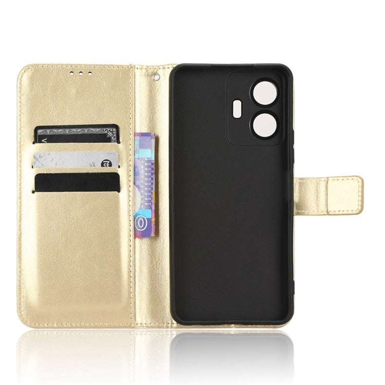 For vivo Y77 5G / Y77e 5G Crazy Horse Texture Anti-scratch Phone Cover Wallet Foldable Stand PU Leather Cover - Gold