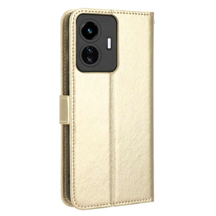 For vivo Y77 5G / Y77e 5G Crazy Horse Texture Anti-scratch Phone Cover Wallet Foldable Stand PU Leather Cover - Gold