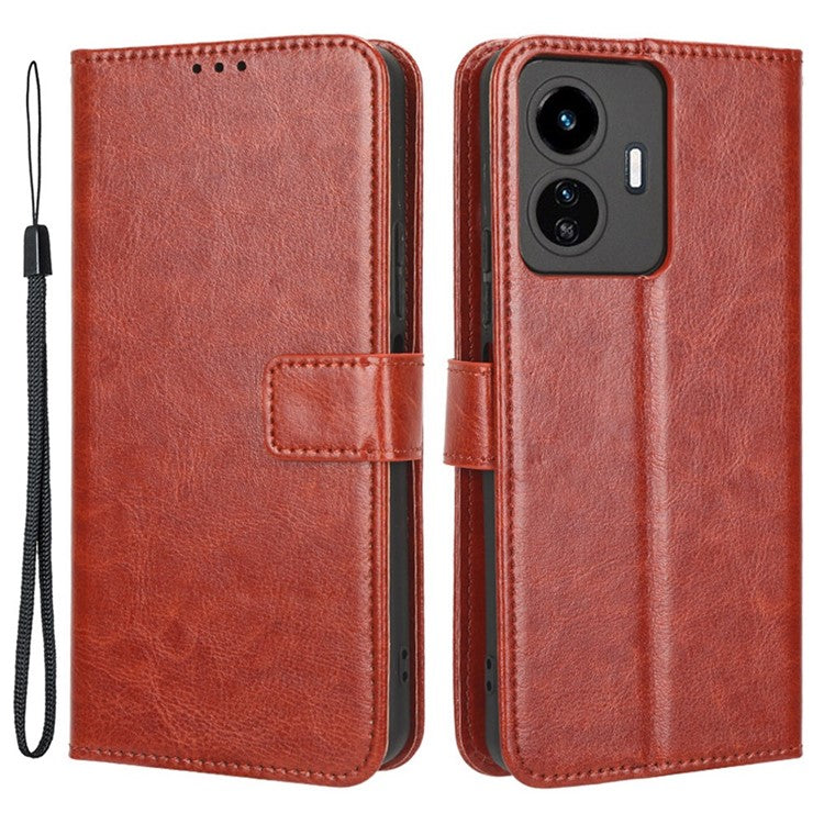 For vivo Y77 5G / Y77e 5G Crazy Horse Texture Anti-scratch Phone Cover Wallet Foldable Stand PU Leather Cover - Brown