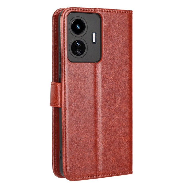 For vivo Y77 5G / Y77e 5G Crazy Horse Texture Anti-scratch Phone Cover Wallet Foldable Stand PU Leather Cover - Brown