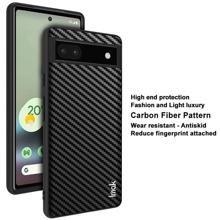 IMAK LX-5 Series for Google Pixel 6a Carbon Fiber Texture Drop-proof Anti-wear Back Cover Leather Coated TPU PC Bottom Case