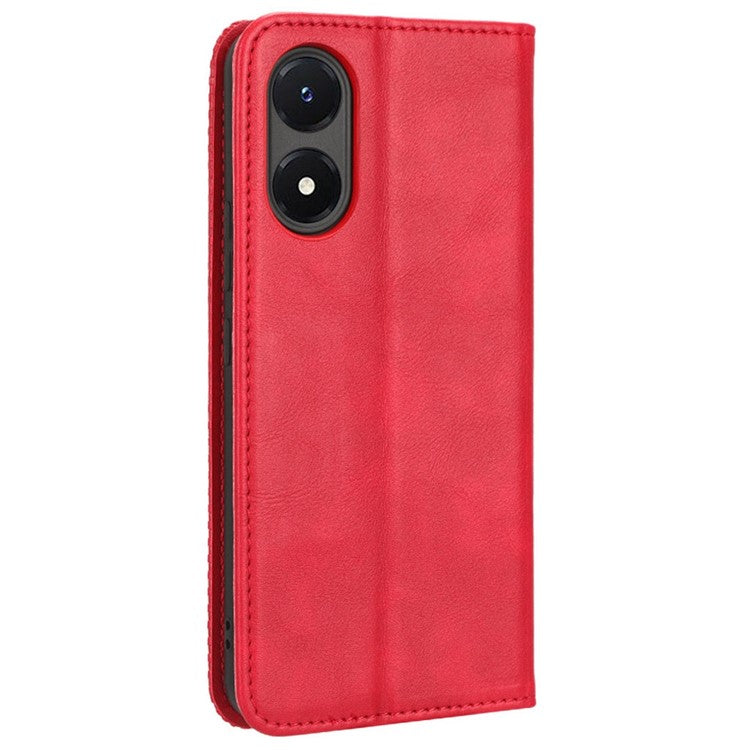 For vivo Y02s 4G Shockproof Flip Wallet Case Magnetic Auto Closing Retro Imprint Pattern PU Leather Cover Stand - Red