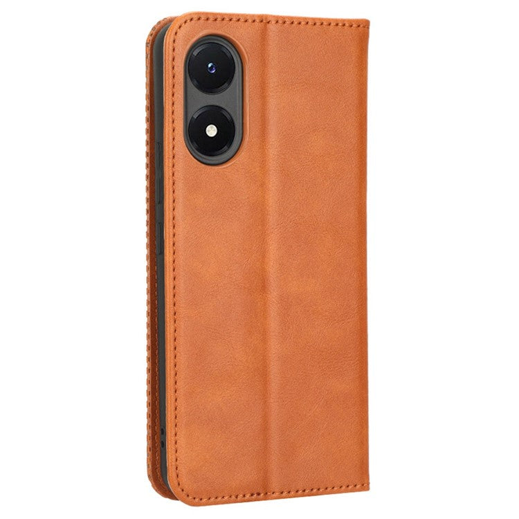 For vivo Y02s 4G Shockproof Flip Wallet Case Magnetic Auto Closing Retro Imprint Pattern PU Leather Cover Stand - Brown