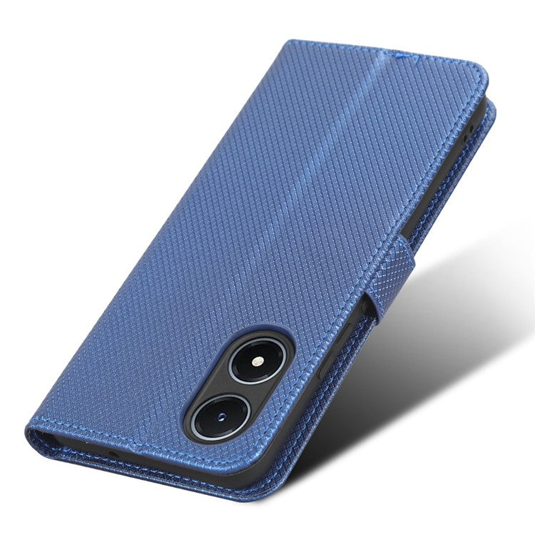 For vivo Y02s 4G Full Protection Diamond Texture Phone Shell Magnetic Clasp PU Leather Stand Wallet Case with Wrist Strap - Blue