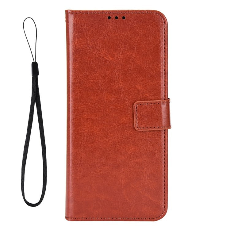 Crazy Horse Texture PU Leather Case Stand for vivo Y02s 4G, Full Protection Anti-scratch Phone Wallet Cover - Brown