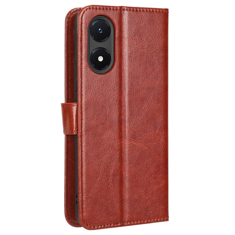 Crazy Horse Texture PU Leather Case Stand for vivo Y02s 4G, Full Protection Anti-scratch Phone Wallet Cover - Brown