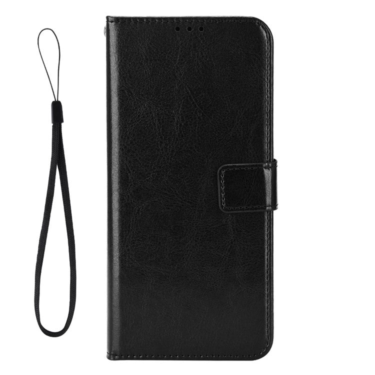 Crazy Horse Texture PU Leather Case Stand for vivo Y02s 4G, Full Protection Anti-scratch Phone Wallet Cover - Black