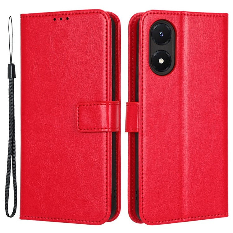 Crazy Horse Texture PU Leather Case Stand for vivo Y02s 4G, Full Protection Anti-scratch Phone Wallet Cover - Red